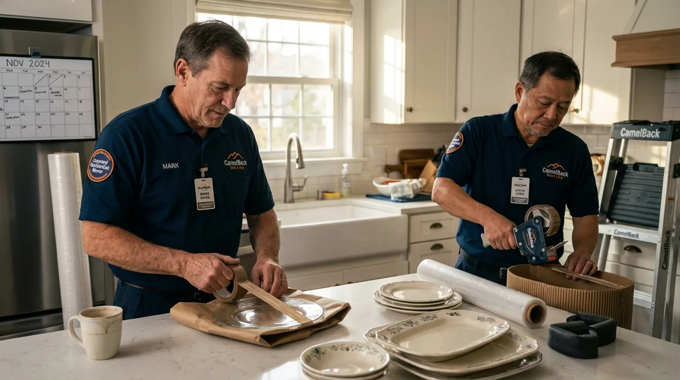 Professional crew packing kitchen dishware in Brockway, PA